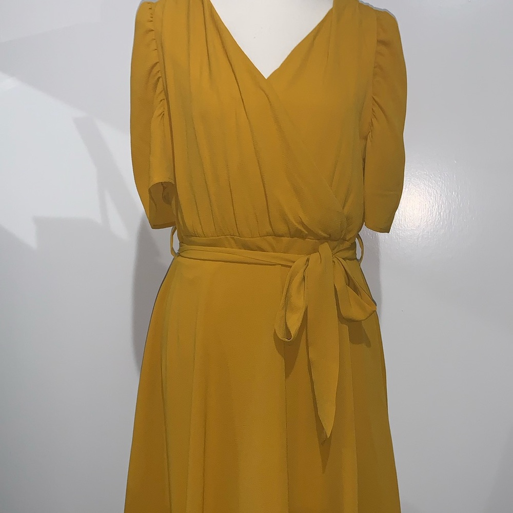 Mustard color dress above the knee length